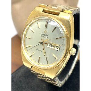 Omega Seamaster Men's Watch 1345 Vintage Swiss Quartz Day Date Gold Steel 34mm